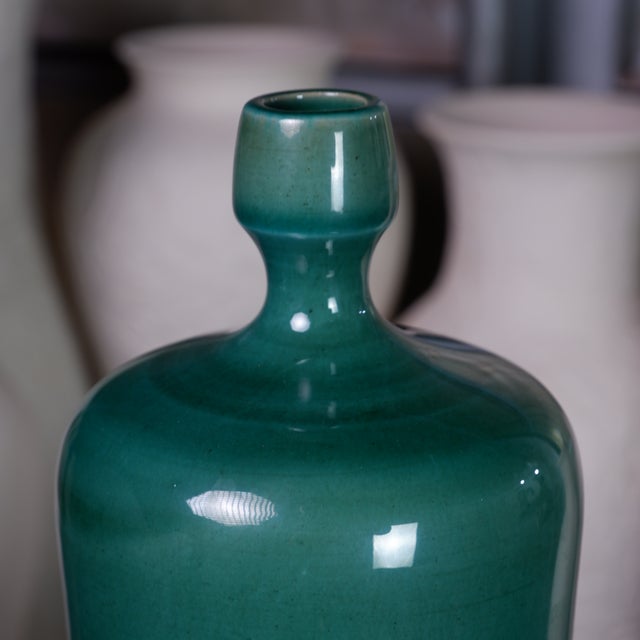 Contemporary Teal Celadon Gradient Glazed Hand-Thrown With Rare Double-Gourd Silhouette by Pottery 12, Hanoi Studio Art Ceramic For Sale - Image 3 of 5
