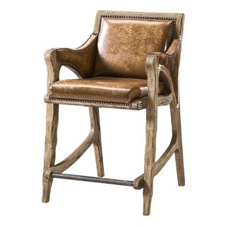 Rustic Western Leather & Hide Counter Stool For Sale