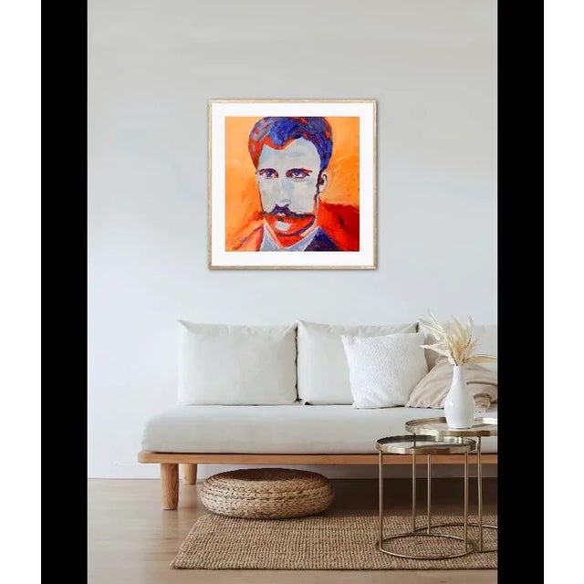 Orange Modern Figurative Portrait in Pop Art Style – Original Oil Painting For Sale - Image 8 of 12
