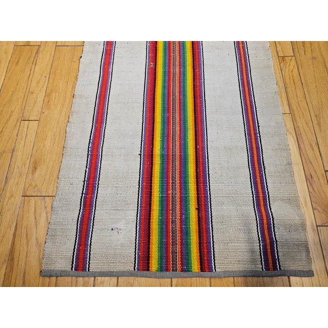 American Vintage American Rag Runner, Handwoven Wool & Cotton, Stripe Pattern, 3x14 For Sale - Image 3 of 14