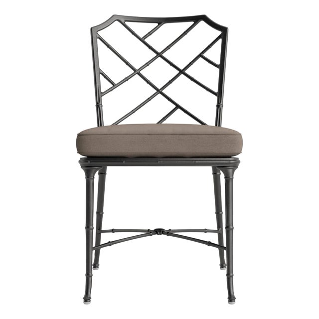 Brown Jordan Calcutta Side Chair, Textured Pewter frame with Fusion Taupe fabric For Sale