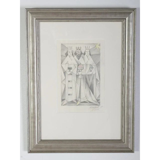 Paper Aldo Galli, Three Kings, 1965, Pencil on Paper, Framed For Sale - Image 7 of 7