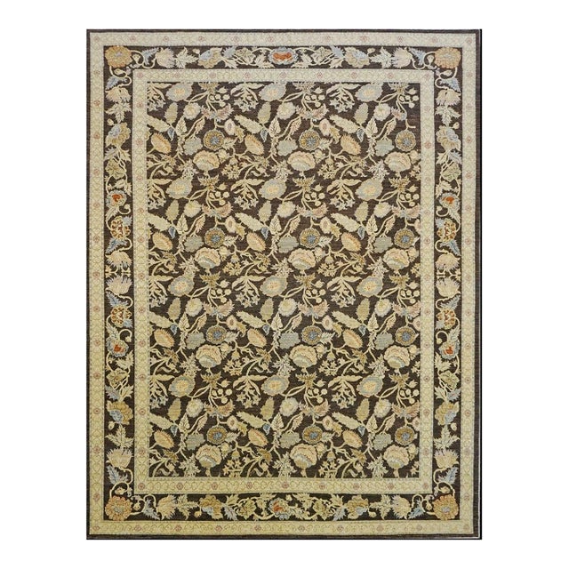 Transitional Afghan Wool 9x12 Brown, Light Blue, Black & Ivory Handmade Area Rug #1141030 For Sale