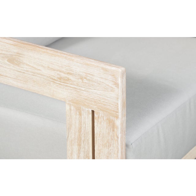 Paradiso Outdoor Solid Teak Wood Chair Natural Look - Light Grey Fabric For Sale - Image 9 of 9