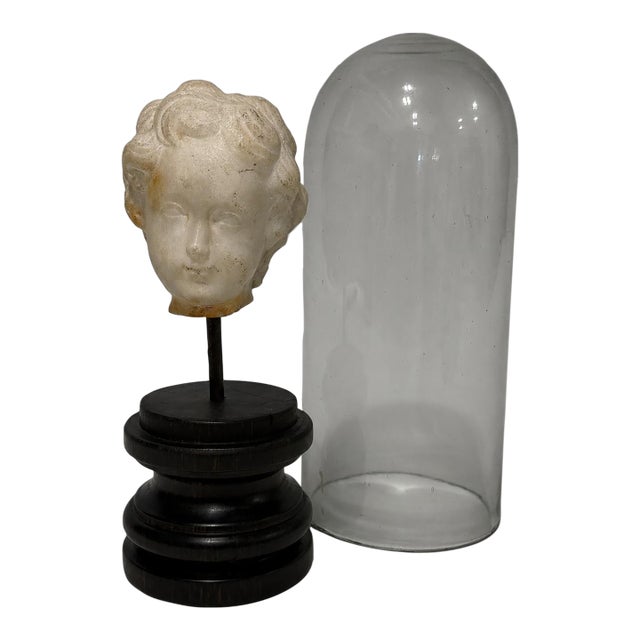18th C or Earlier, Italian Grand Tour Marble Head of a Young Child W/ Cloche For Sale