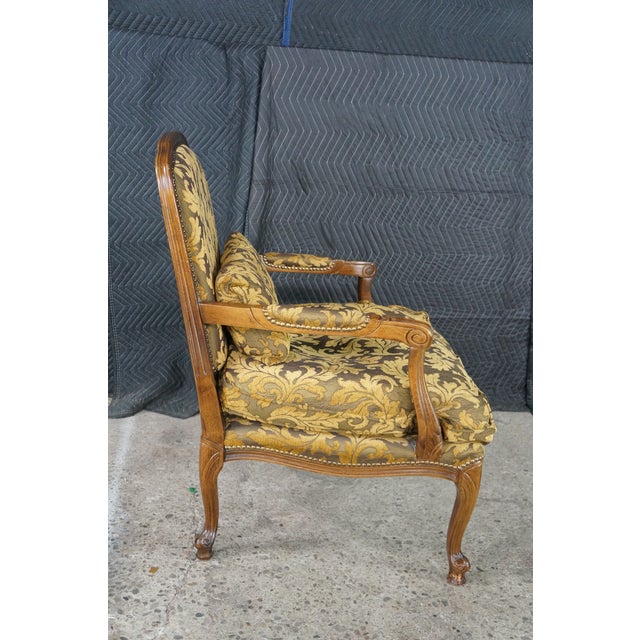 Wood Vintage Italian French Provincial Bergere Armchair Fauteuil Library Lounge Chair For Sale - Image 7 of 18