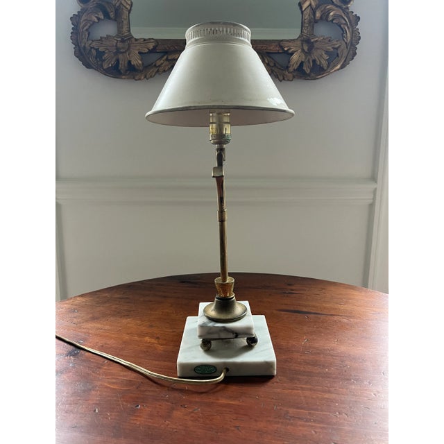 Mid 20th Century Vintage Brass Lamp With Marble Base For Sale - Image 5 of 12