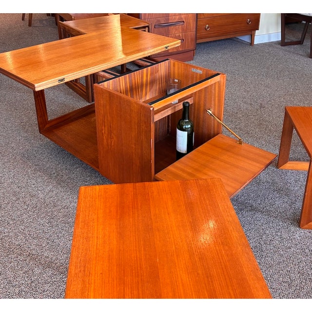 Mid Century Modern Teak Modular Swivel-Top Coffee or Games Table With Mini-Bar and Nesting Tables by McIntosh c.1960 For Sale - Image 11 of 17