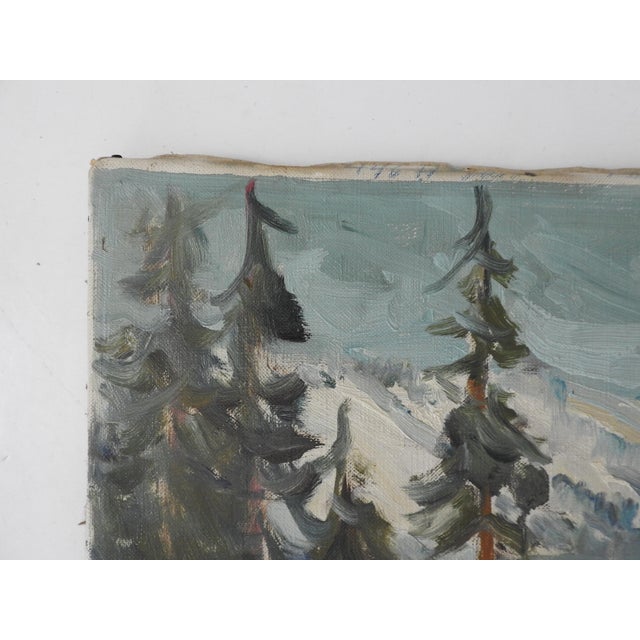 Mid 20th Century Vintage Norwegian Snowy Winter Forest Landscape Painting For Sale - Image 5 of 8