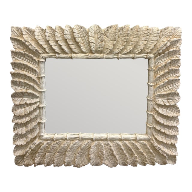 Vintage Serge Roche Style Palm Frond Plaster Mirror For Sale