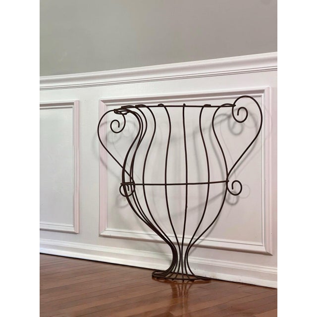 Antique Large Neoclassical Style Wrought Iron Urn Form Demilune Wall Planters, Pair For Sale - Image 13 of 16