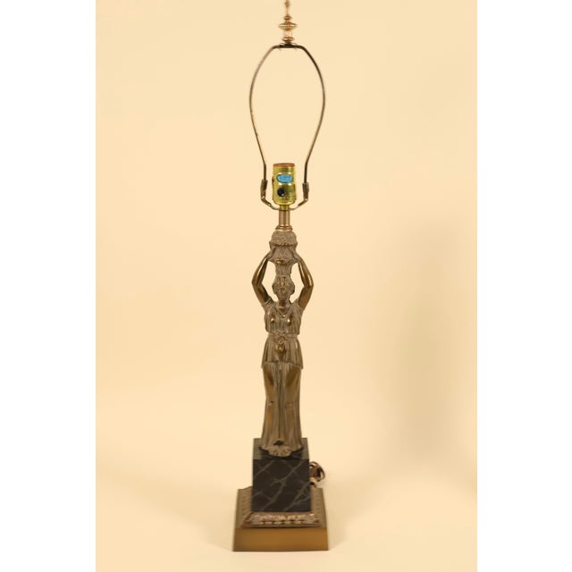 1970s Vintage Neoclassical Alsy Bronze Caryatid Figural Table Lamps - Pair For Sale - Image 5 of 12