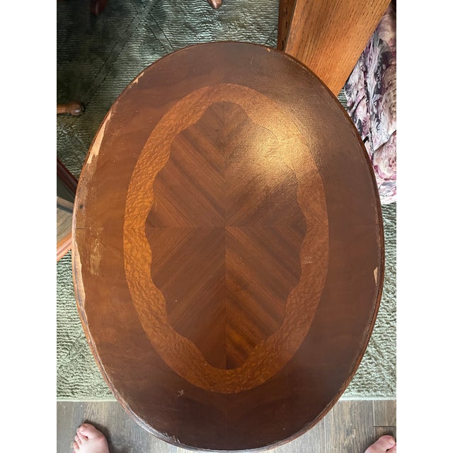 1930s Wooden Queen Anne Style Oval Side Table For Sale - Image 12 of 17