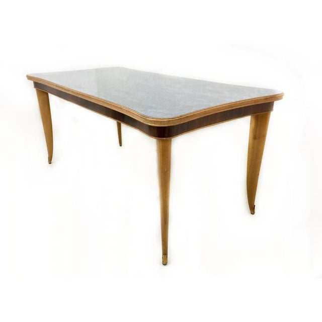 Vintage Beech and Maple Dining Table with Patterned Glass Top, Italy, 1950s For Sale - Image 9 of 9