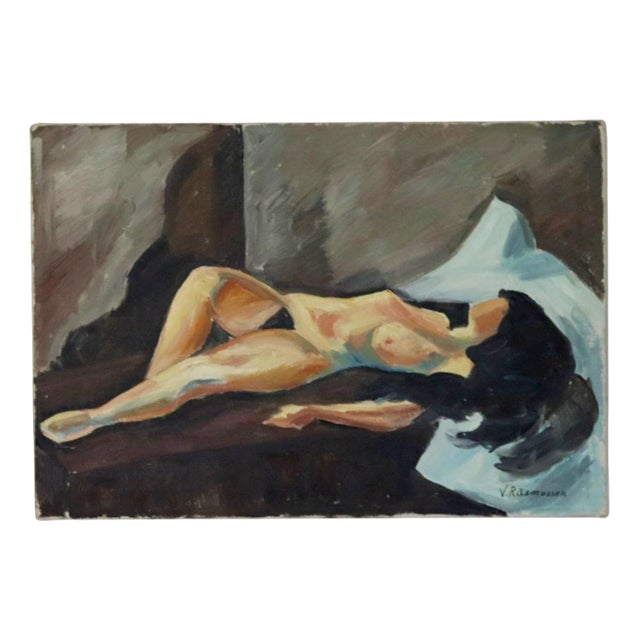 V. Rasmussen, Reclining Nude, 1950s, Oil on Canvas For Sale