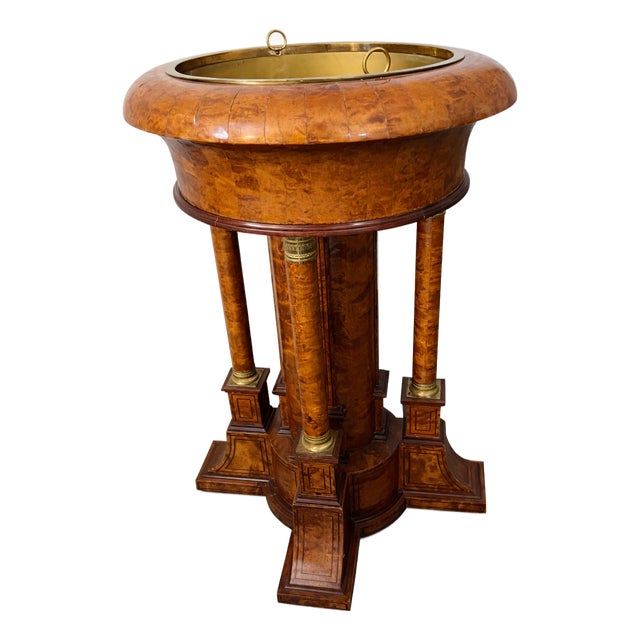 French Neoclassical Pedestal Jardinière in Burl Wood and Amaranth by Maison Rémy, Paris, 1986 For Sale