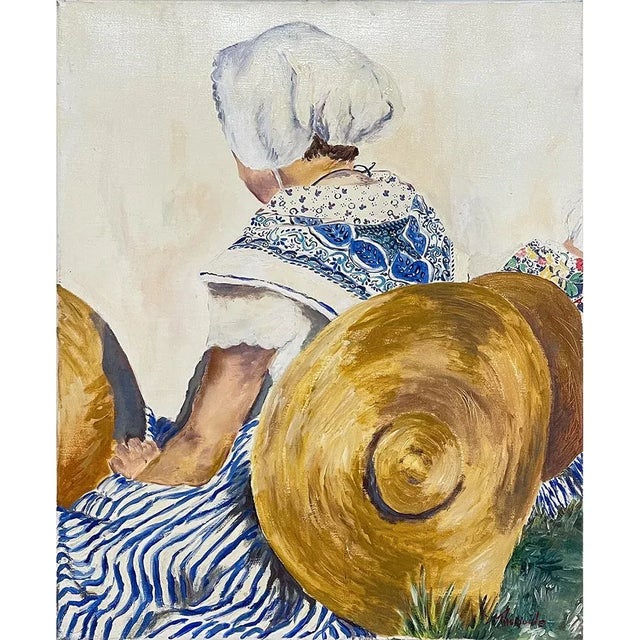 Pair Oil Paintings on Canvas by Di Pasquale are interesting studies of two young maidens in colorful attire enjoying the...