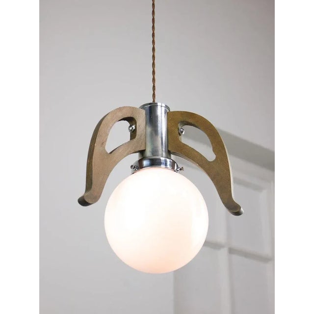 Brown Mid-Century Scandinavian Chrome & Opaline Pendant Lamp, 1960s For Sale - Image 8 of 13