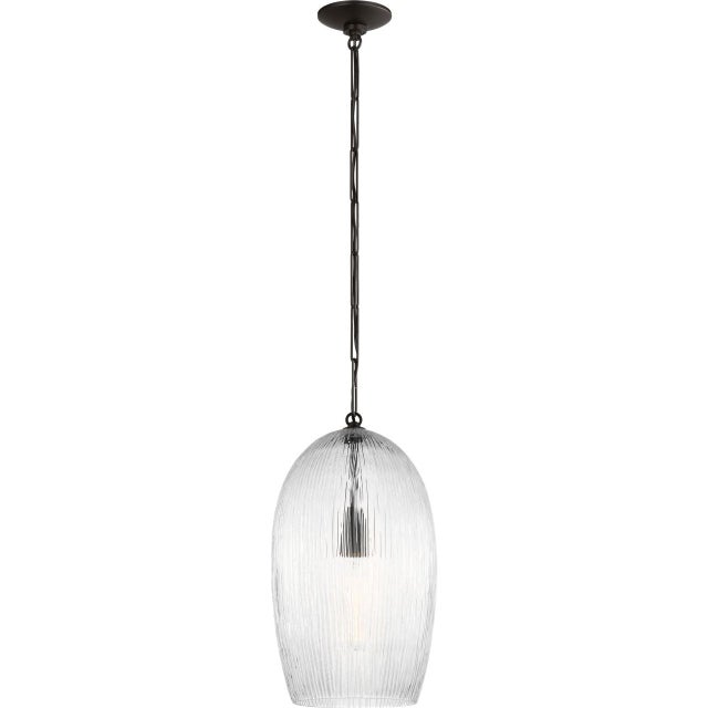Visual Comfort Hable by Visual Comfort Studio Serafina Pendant Light in Aged Iron Black Finish With Textured Clear Glass For Sale - Image 4 of 4