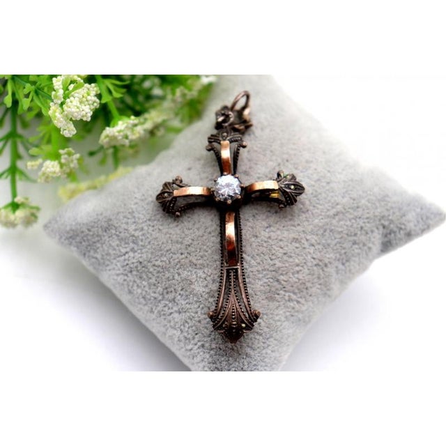 Gold Cross Pendant with Paw Print For Sale - Image 6 of 6