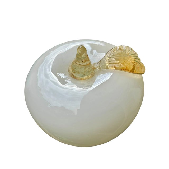 Murano White Italian Art Glass Pear and Apple Fruit Sculptures For Sale - Image 4 of 7