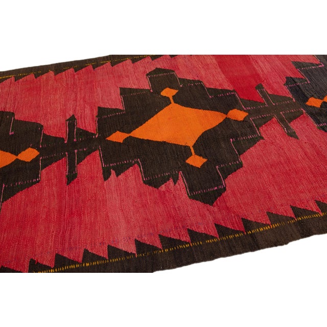 Red 1960s Vintage Turkish Kilim Red Handmade Tribal Wool Rug For Sale - Image 8 of 10