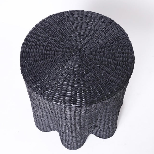 Pair of Black Woven Reed Ghost Drapery Stands For Sale - Image 4 of 8