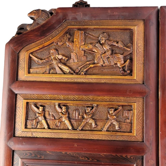 Wood Chinese Carved Door Panels Lacquer Wood Wall Panel Art 33" For Sale - Image 7 of 12