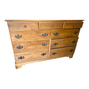 Ethan Allen Nutmeg Solid Maple 52" Wide Chest of 9 Drawers - Vintage 1960s