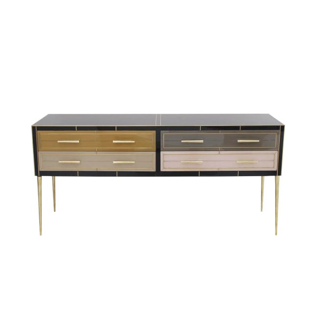 Italian Solid Wood and Colored Glass Sideboard,1950s For Sale - Image 9 of 9