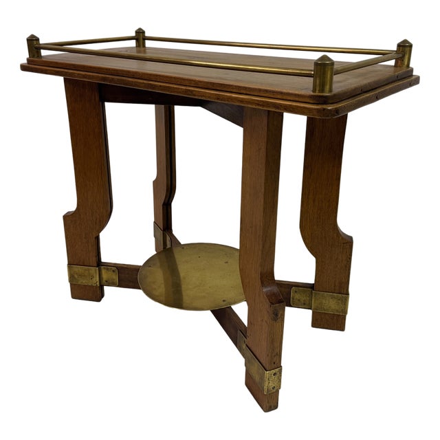 Art Deco Oak and Brass Side or Console Table, 1930s For Sale