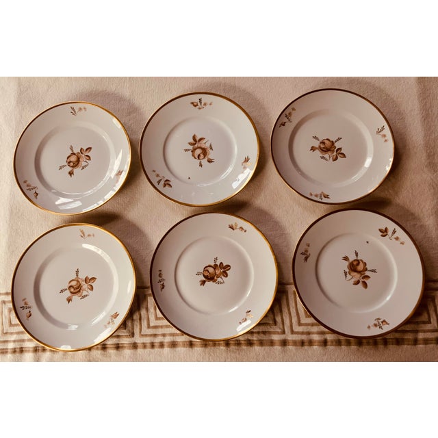 Ceramic Royal Copenhagen Brown Rose Hand-Painted Porcelain Dinner Plates Set of 6 For Sale - Image 7 of 12