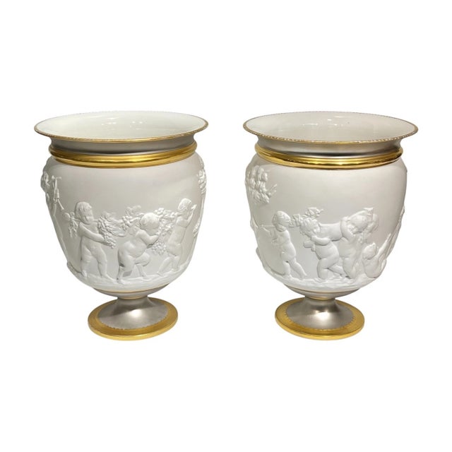 Late 19th Century Pair Paris Porcelain Cachepots / Vases - Louis XV XVI Style For Sale - Image 5 of 5