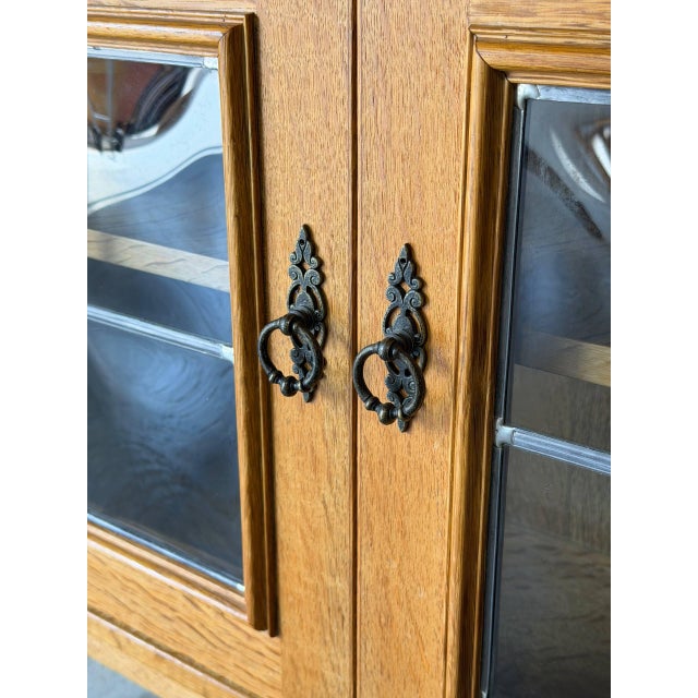 Oak Glass Cabinet With Leaded Doors Danish Mid-Century Modern 1960s For Sale - Image 9 of 11