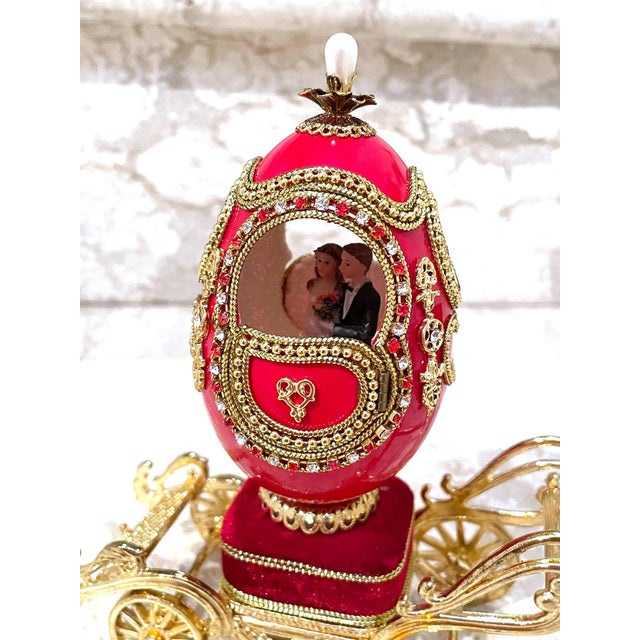 Ornamental & Decorative Materials 1984 Vintage Fabergé Egg Style XXXXL Pierre Lorren Natural Egg Hand Carved Faberge Style Music Austrian Crystal Pure Gold Deco Handmade 5.1" X 5.9" For Sale - Image 7 of 10