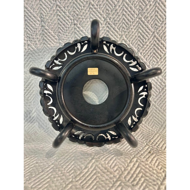 Black Vintage Chinoiserie Carved Hardwood 8”Round Display Stand With Pierced Apron, Hong Kong For Sale - Image 8 of 8