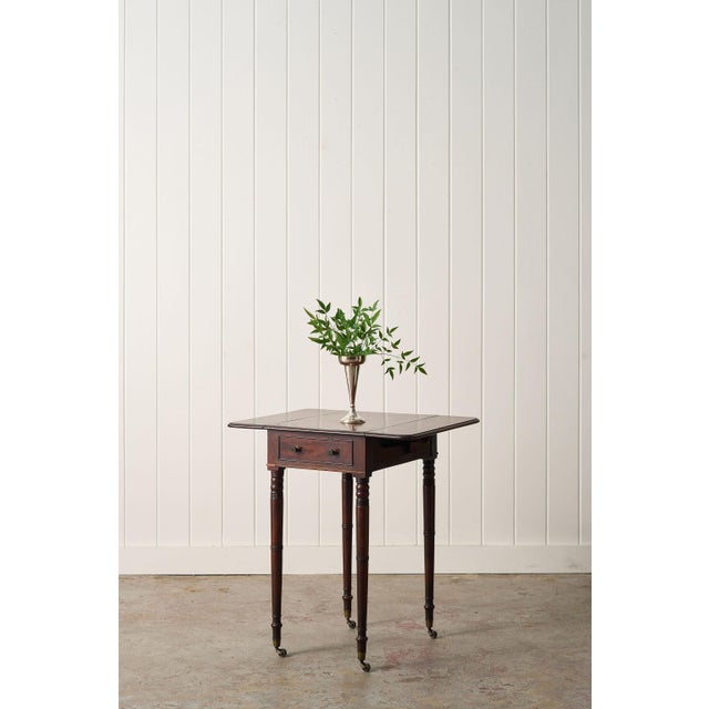 19th Century English Mahogany Petite Pembroke Table MEASURES 18 ”W (fully extended 26.25"W) x 20”D x 28.5”H