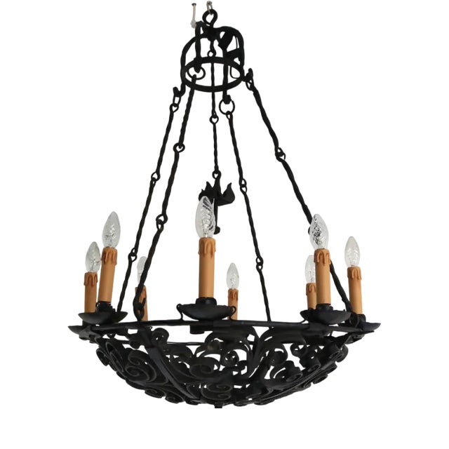 Antique Wrought Iron Chandelier, 1800s For Sale