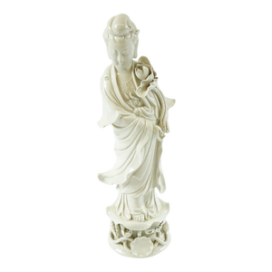 Antique 19th-Century White Porcelain Figurine of Guanyin – 5.75" X 5.75" X 20.5"