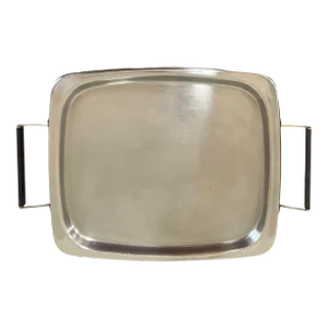 1950s Mid-Century Sears Roebuck and Simpsons Stainless Steel Serving Tray With Black Metal Handles