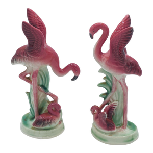 Pair of Mid 20th Century Ceramic Miniature Pink Flamingo Tabletop Statue by Leftons