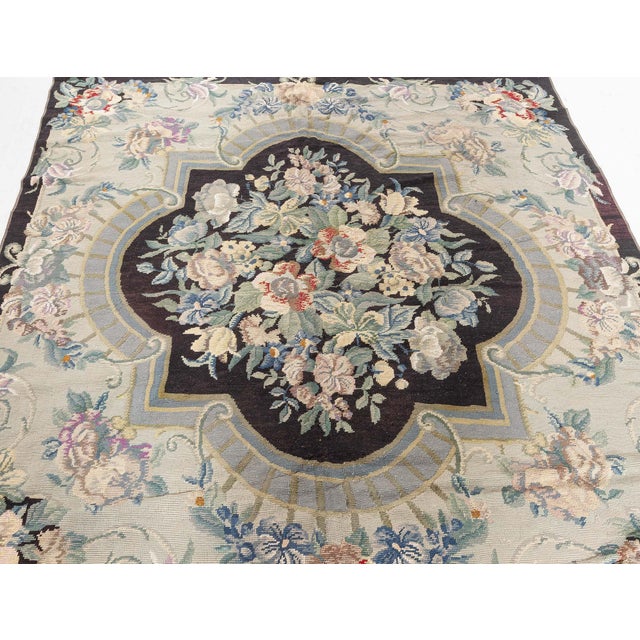English 1920s English Needlepoint Rug with Floral Medallion Design For Sale - Image 3 of 6