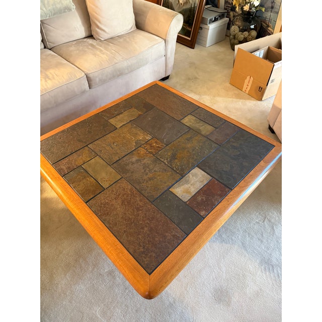 Mid-Century Modern Sallingboe Teak and Slate Modern Coffee Table For Sale - Image 3 of 5
