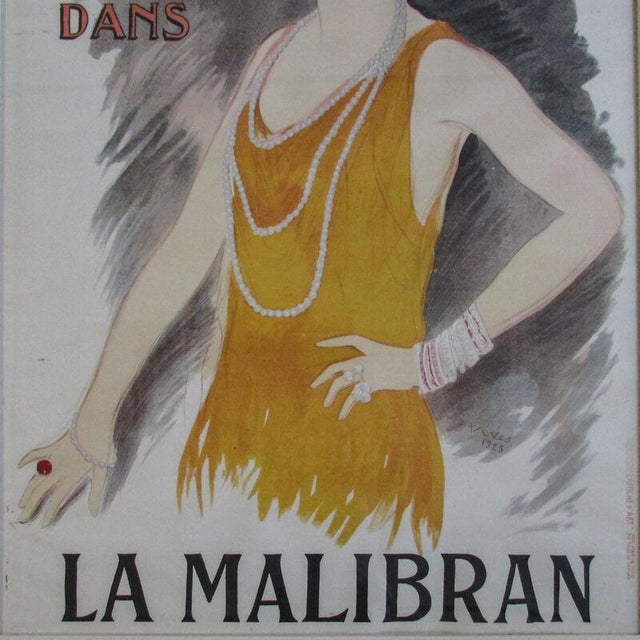 Simone Frevalles dans la Malibran, 1923, after Marcel Vertès (French, 1895–1961). Color lithograph poster, framed (with...