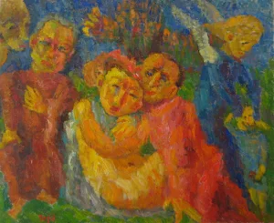 Jennings Tofel "Evil" Expressionist Figures Oil Painting, 1955