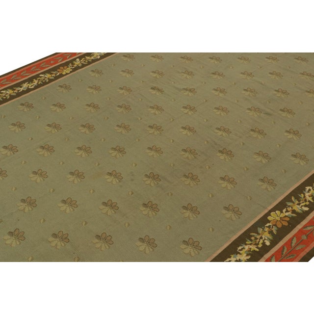 Rug & Kilim 1920s Antique Arraiolos Needlepoint Rug in Olive Green With Florals, From Rug & Kilim For Sale - Image 4 of 8