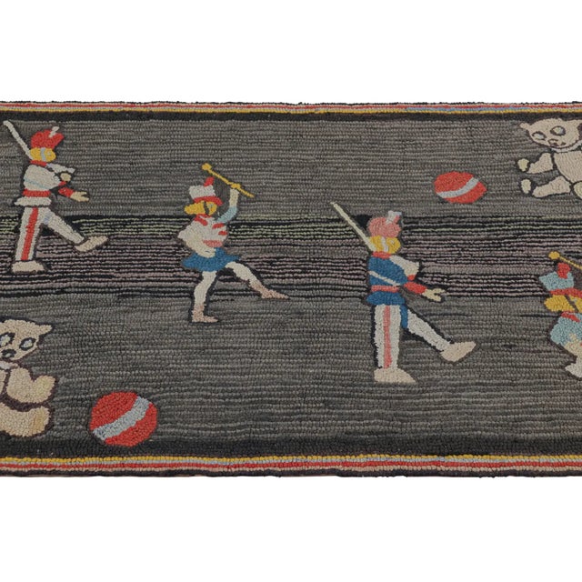 1920s Antique Hooked Rug in Gray and Red With Pictorial Patterns - Rug & Kilim For Sale - Image 5 of 7