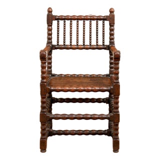 Antique Bobbin Turned Oak Armchair For Sale