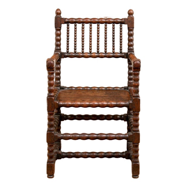 Antique Bobbin Turned Oak Armchair For Sale