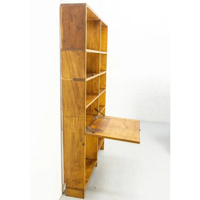 Wood Mid-Century French Oak Bookcase with Folding Desk, 1940s For Sale - Image 7 of 15